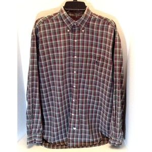 Vtg Ralph Lauren Shirt Mens L Red White Green Button Down Pony Logo 100% Cotton